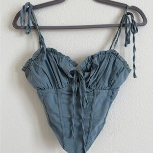 Blue Corset Top with Tie Straps